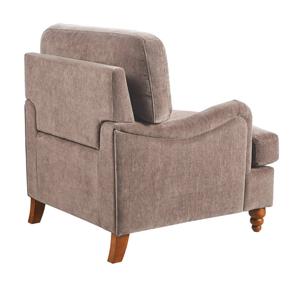English Elm Candor Overstuffed Accent Chair with English Roll Arms and Walnut Turned Legs Brown B050P466462
