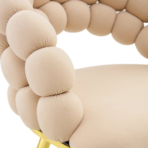 English Elm Set of 2 Sculptural Bubble Backrest Velvet Dining Chairs with Matte Black Legs Beige,Gold W3875P370929