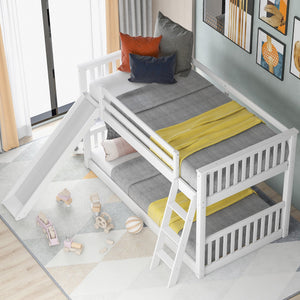 English Elm Twin Twin Bunk Bed with Convertible Slide & Reversible Ladder, Space-Saving Pine Frame for Kids Rooms White GX000213AAK-1