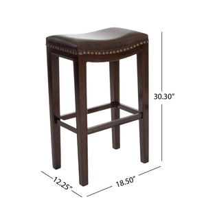 English Elm Tiffin Studded Faux Leather Backless Barstools Set Solid Wood Frame Kitchen Counter 67704.00