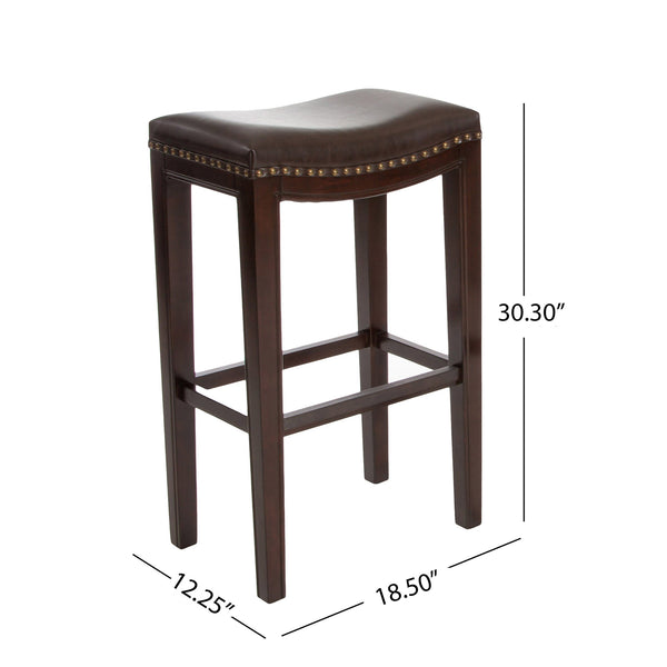 English Elm Tiffin Studded Faux Leather Backless Barstools Set Solid Wood Frame Kitchen Counter 67704.00