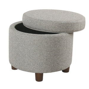 English Elm Fabric Tweed Round Storage Ottoman with Lift Off Lid and Walnut Legs for Living Rooms B056P417126