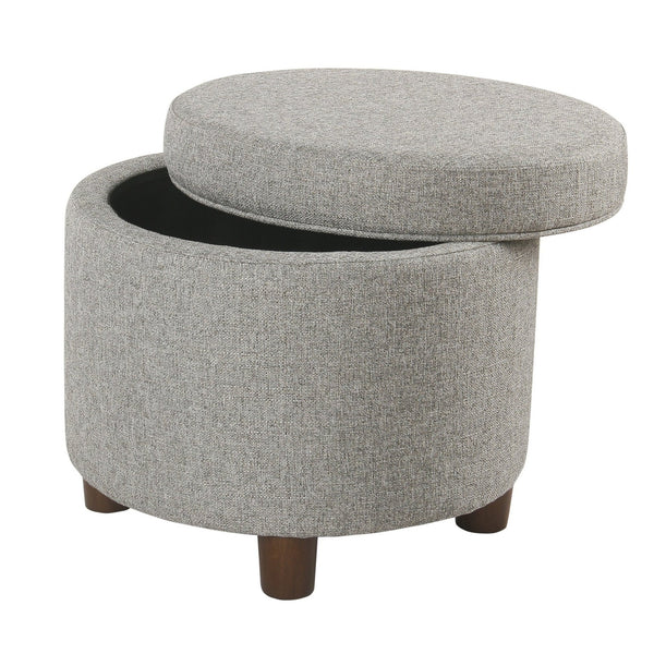 English Elm Fabric Tweed Round Storage Ottoman with Lift Off Lid and Walnut Legs for Living Rooms B056P417126