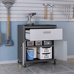 English Elm Rolling Metal Garage Cabinet with Locking Doors Diamond Texture Industrial Storage Dark Grey B365P398218