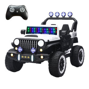 English Elm 24v Two Seat Kids Ride on Car with 4wd Motor Remote Control and Led Lights White W509P378204