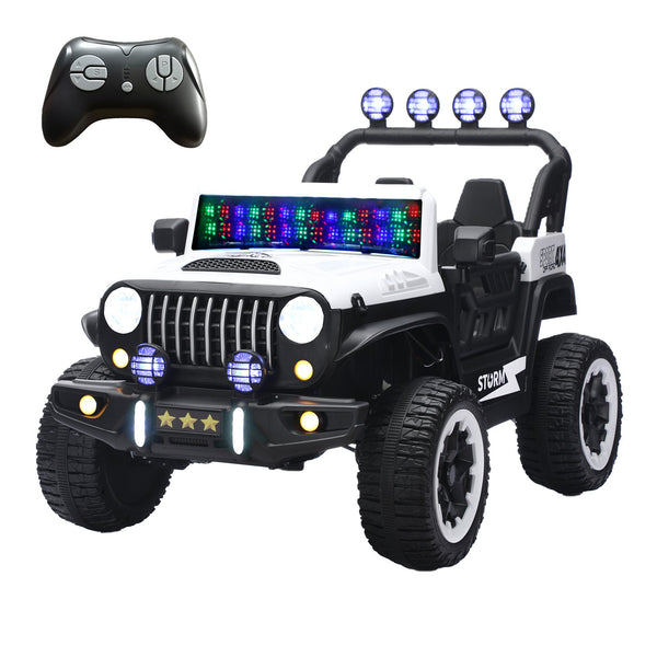 English Elm 24v Two Seat Kids Ride on Car with 4wd Motor Remote Control and Led Lights White W509P378204
