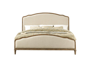 English Elm Wallace & Bay - Brown Rustic Upholstered King Bed with Sandstone Buff & Cream Accents, Easy-Care Wood Design taupe B361S00005