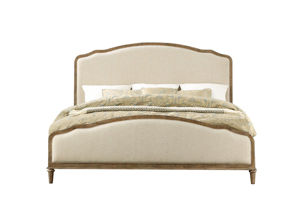 English Elm Wallace & Bay - Brown Rustic Upholstered King Bed with Sandstone Buff & Cream Accents, Easy-Care Wood Design taupe B361S00005