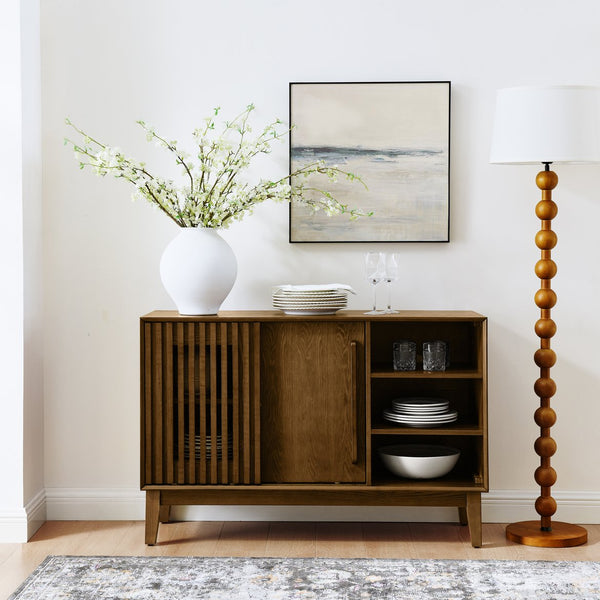 English Elm 47.3" Fluted Sideboard Buffet Cabinet with 2 Doors, Walnut TV Console & Entry Storage with Outlets W1801P288503