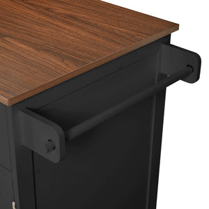 English Elm K&k Farmhouse Rolling Kitchen Cart with Drop Leaf Drawer Open Rack Lockable Wheels Black N707P404539B