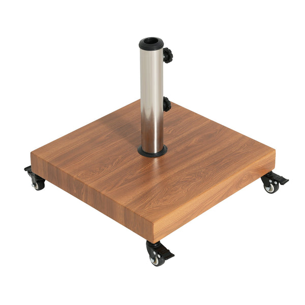 English Elm Malibu Concrete Filled Iron Umbrella Base with Wood Grain Finish and Locking Wheels N775P407244N