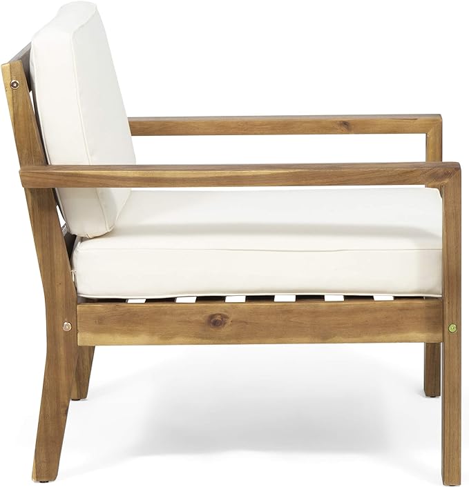 English Elm Christopher Knight Home® - Outdoor Acacia Wood Club Chairs With Cream Cushions - Classic Design For Elegant Patio Living 63663.00CRM