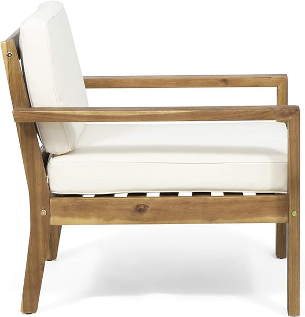 English Elm Christopher Knight Home® - Outdoor Acacia Wood Club Chairs With Cream Cushions - Classic Design For Elegant Patio Living 63663.00CRM