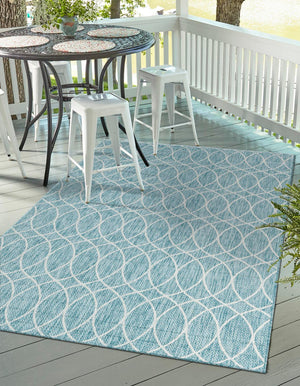 Unique Loom Outdoor Trellis Gitter Machine Made Trellis Rug Light Aqua, Ivory 10' 0" x 14' 1"