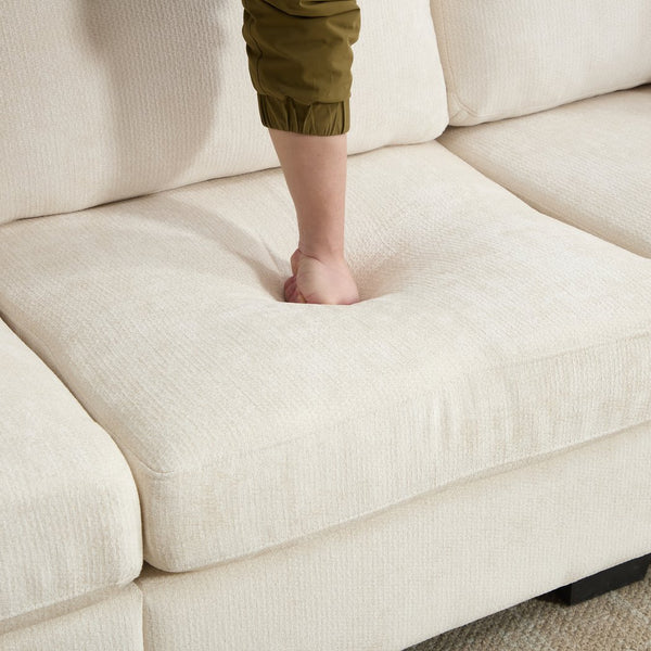 English Elm Modern Chenille L-shaped Sectional with Usb Charging Ottoman Storage Living Room Couch Beige W2120S00016