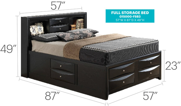 English Elm Sleek Full Bed With Storage Drawers and Modern Durable Finish, Space-Saving Contemporary Design, 87"D Black 15 L x 27 W x 20 H B078S00164