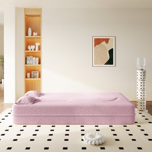 English Elm Modern Corduroy Floor Sofa Foldable Twin Sleeper Foam Filled for Compact Living Spaces Pink W1885P435358
