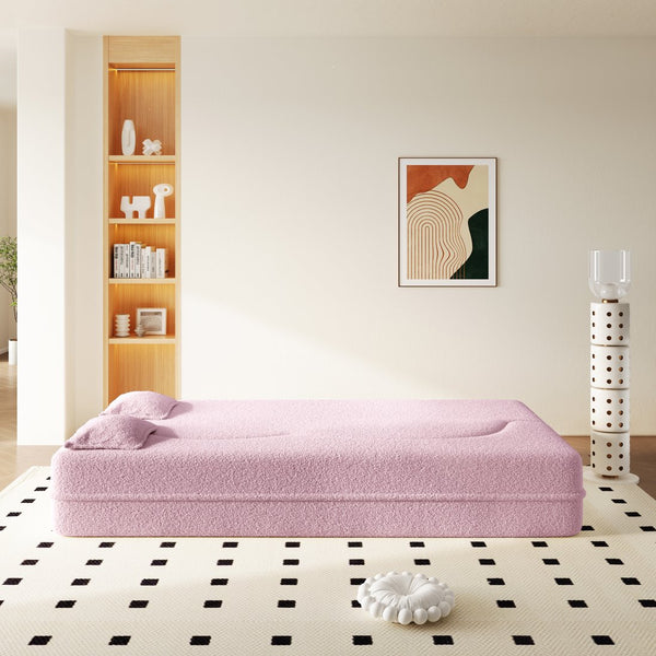 English Elm Modern Corduroy Floor Sofa Foldable Twin Sleeper Foam Filled for Compact Living Spaces Pink W1885P435358