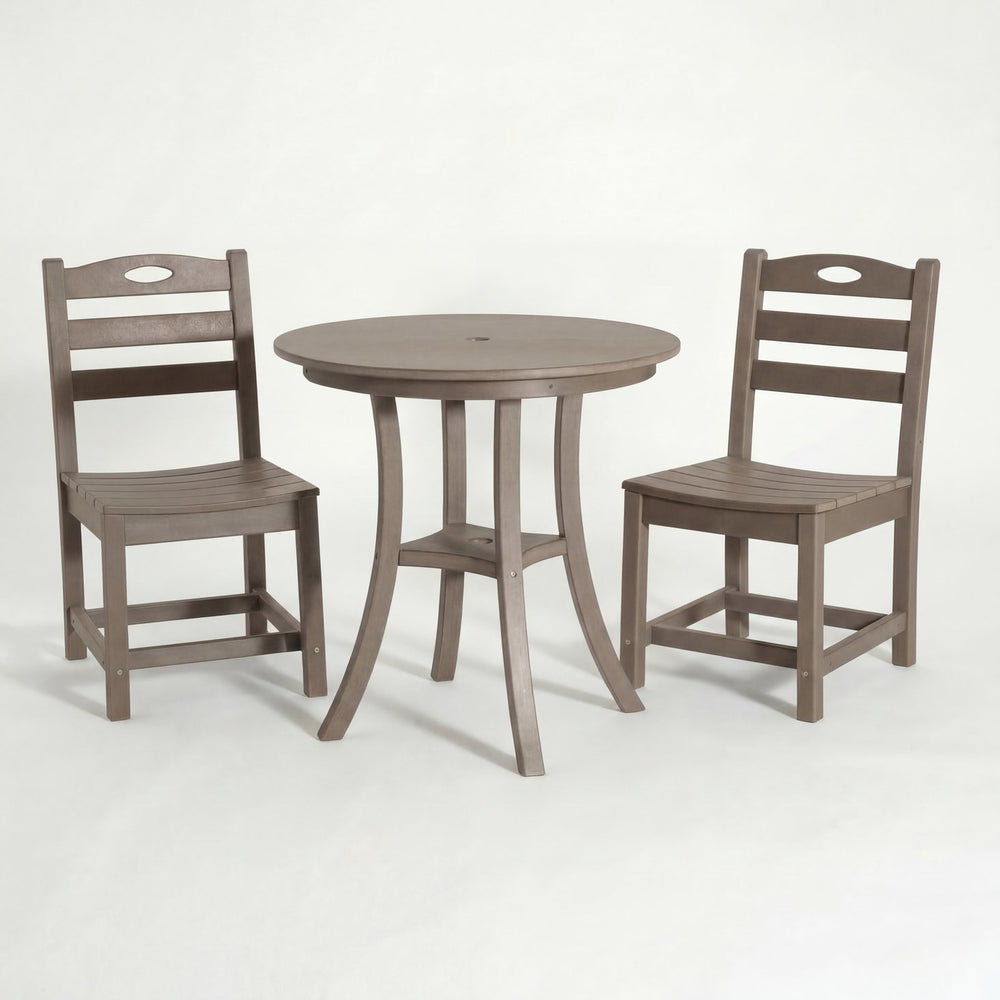English Elm Antique Finish Outdoor Bistro Set Round Table Compact Patio Seating for Balconies Antique Brown W3566S00035
