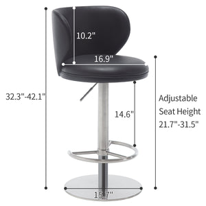 English Elm Titanium Modern Stainless Steel Swivel Bar Stool with Backrest Adjustable Height, Durable Gaslift Base Black W2195P290199