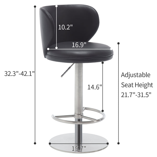 English Elm Titanium Modern Stainless Steel Swivel Bar Stool with Backrest Adjustable Height, Durable Gaslift Base Black W2195P290199
