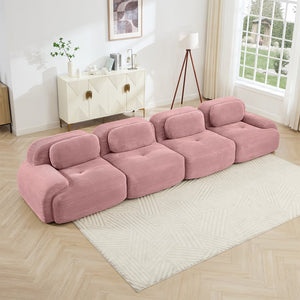 English Elm 4-seat Modular Corduroy Sectional with High-resilience Foam Pet Friendly Bedroom Sofa W714S01410