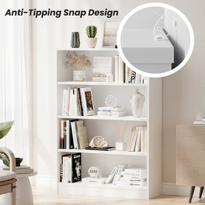 English Elm 4 Shelf Display Bookcase – 48" Freestanding Engineered Wood Bookshelf, Stable Anti-Tip White Finish T3623P381014