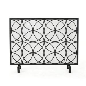 English Elm Fire Screen Handcrafted Iron Geometric Mesh Spark Guard for Modern Living Rooms 61125.00BLK