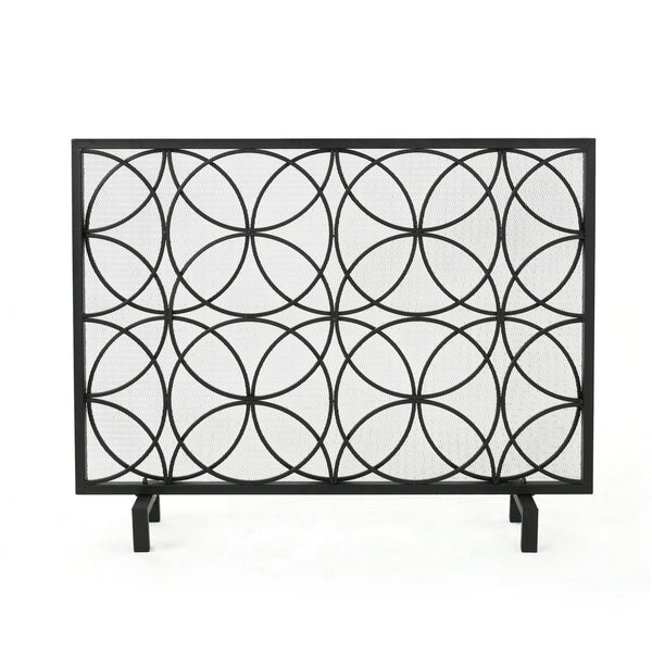 English Elm Fire Screen Handcrafted Iron Geometric Mesh Spark Guard for Modern Living Rooms 61125.00BLK