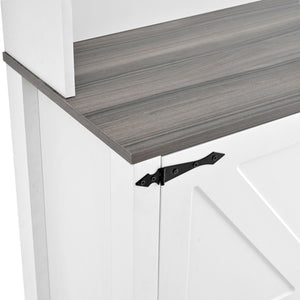 English Elm On-Trend Farmhouse 4-In-1 Hall Tree With Movable Bench, 7 Hooks, Shoe Storage & Barn Doors, White N721P205788K-GIGA