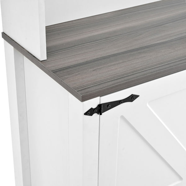 English Elm On-Trend Farmhouse 4-In-1 Hall Tree With Movable Bench, 7 Hooks, Shoe Storage & Barn Doors, White N721P205788K-GIGA