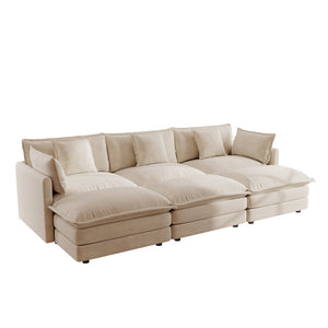 English Elm Comfortable Chenille U-shaped Modular Sectional with Three Ottomans for Living Rooms W714S00904