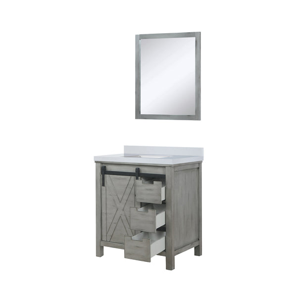 English Elm Ash Grey Bath Vanity Set With White Quartz Top & 28" Mirror - Stylish, Space-Saving Design For Bathrooms B2731S00929