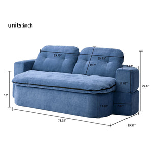 English Elm Modern Curved Floor Sofa Bed with 2 Pillows, No Assembly, High-Density Foam, Foldable Quilt Storage Dark Blue W3565P371223