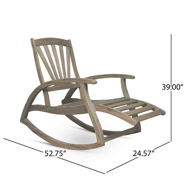 English Elm Christopher Knight Home® - Outdoor Acacia Wood Rocking Chair with Retractable Footrest, Durable Weather-Resistant Porch Patio Seating Comfortably Grey 63337.00GRY