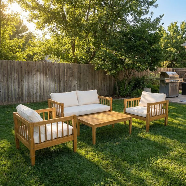 English Elm 4-piece Outdoor Acacia Wood Conversation Set with Deep Seating and Teak Finish Patio SD100002AAD