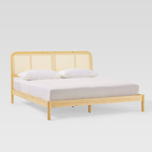 King Platform Bed with Rattan Headboard Insert Natural NRUB8BNA Walker Edison
