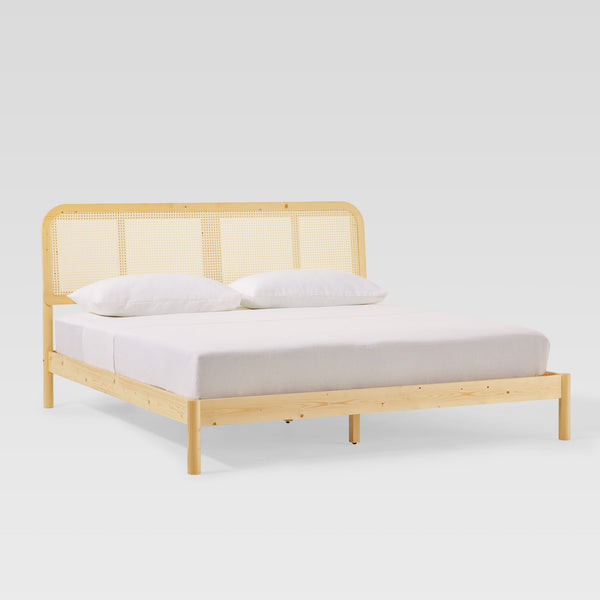 King Platform Bed with Rattan Headboard Insert Natural NRUB8BNA Walker Edison