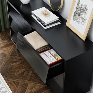 English Elm 6 Drawer Double Dresser with Vintage Bevel Design, Solid Wood Legs, Smooth Metal Runners, Sturdy Storage Organizer W578P170159