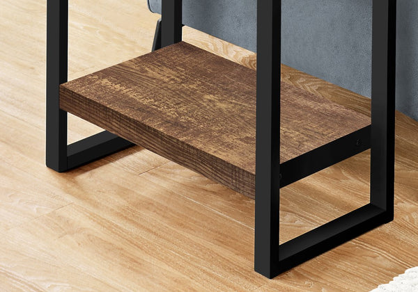 English Elm Accent 2-Tier Side Table with Reclaimed Brown Laminate Top and Black Metal Legs — Industrial Nightstand B2710P221331