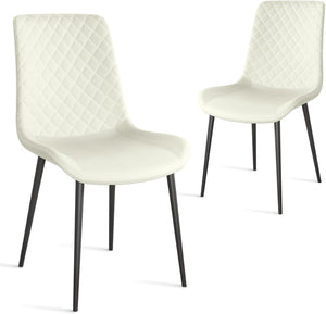 English Elm White PU Leather Dining Chair Set of 2 — Thick Cushion, Metal Legs, Durable PU, Adjustable Feet, 300lb Capacity T3967P399493