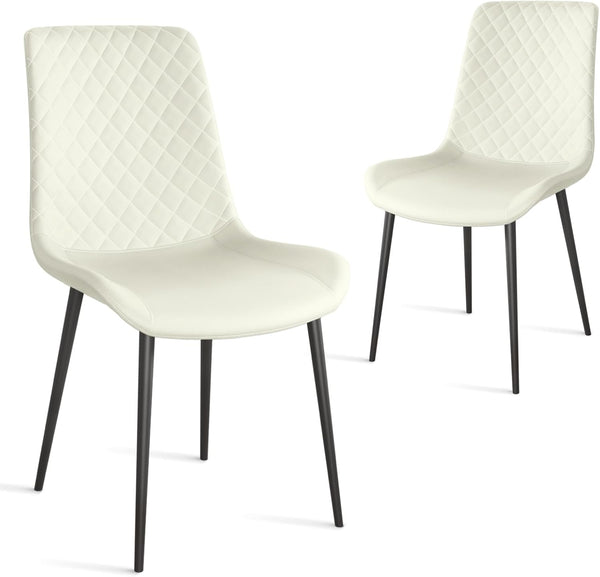 English Elm White PU Leather Dining Chair Set of 2 — Thick Cushion, Metal Legs, Durable PU, Adjustable Feet, 300lb Capacity T3967P399493