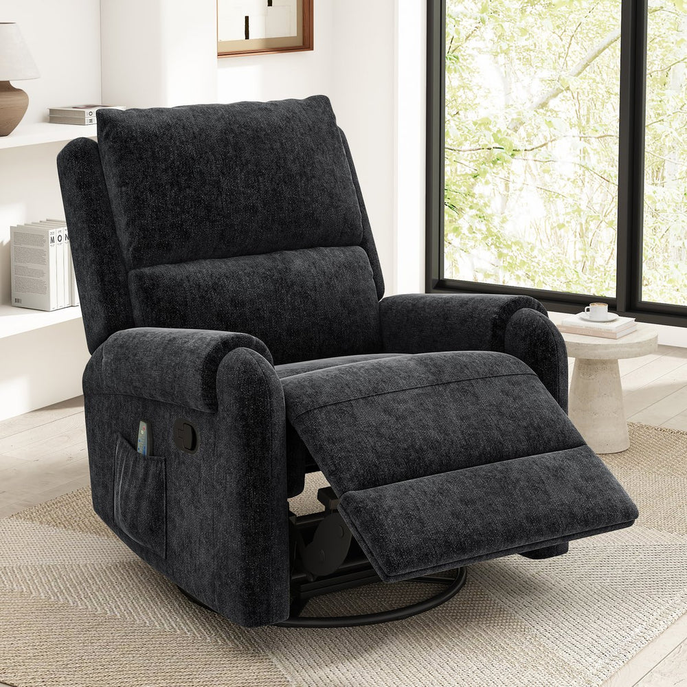 English Elm Manual Recliner Swivel Rocker Massage Chair Chenille Nursery and Living Room Seat Black N763P347287B