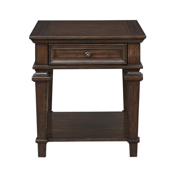 English Elm Traditional Classic End Table with Storage Drawer and Open Shelf Birch Veneer Finish for Living Room Espresso 41.75 L x 26.5 W x 11 H B011P291538