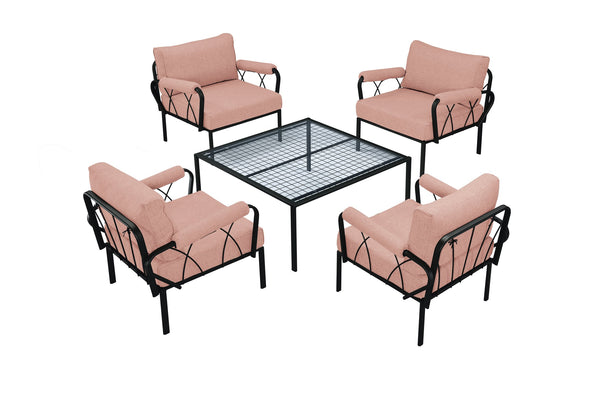 English Elm Rajni Pink Fabric Patio Set 4-Piece with Black Powder-Coat Metal Frame, Cushioned Seats, 220lb Capacity B2726S00415
