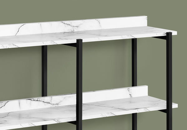 English Elm Accent Table - Modern White Marble Look Console With Black Metal Frame For Entryway & Living Room Storage B2710P218992