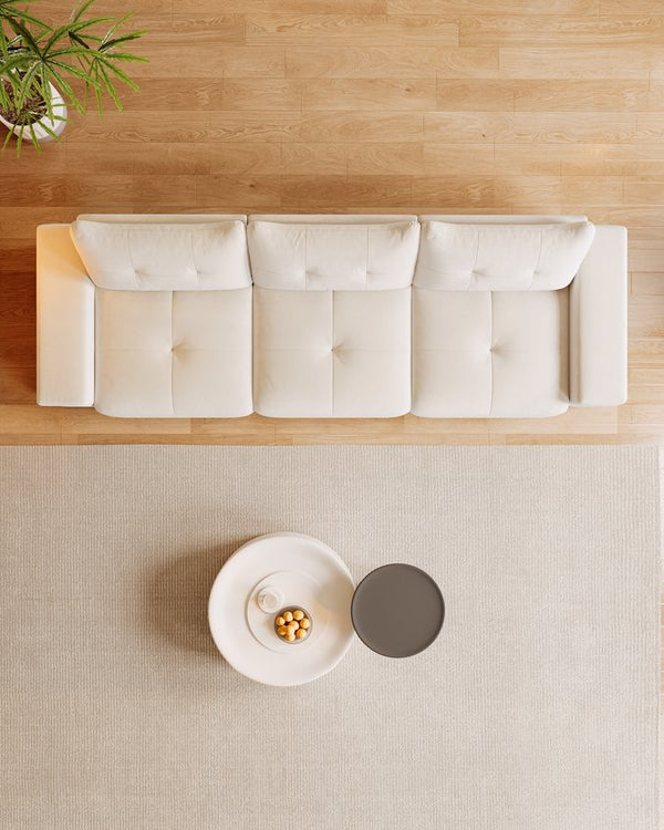 English Elm 3 Seater Sofa Modern 89" Beige Velvet Couch for Small Spaces Cat-Friendly Waterproof Scratch-Resistant W2656S00001