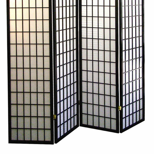 English Elm 70" Elegant Japanese-Style 4-Panel Room Divider - Black Finish Privacy Screen For Versatile Spaces B072115957
