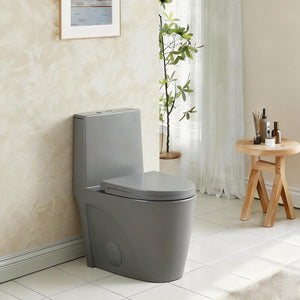 English Elm One-piece Elongated Ceramic Toilet Dual Flush Ada Comfort Height Glossy White Bath Light Grey W1920P385348