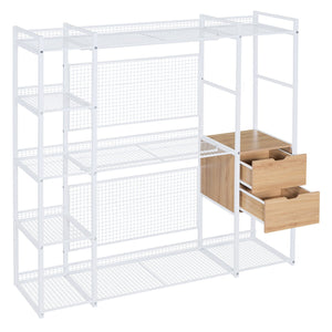 English Elm Open-Style Wardrobe Storage System with Heavy-Duty Metal Frame, Rails, Shelves & Drawers - Sleek Durable Design for Organized Living White SF000087AAK